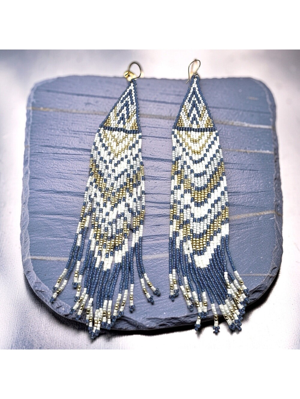 Extra Long Native American Style Glass Seed Bead Dangle Earrings Bohemian 8”
